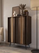Ladekast / commode | Kleur: eiken Dunin | incl. LED verlichting | 6 vakken | 94 x 40 x 126 cm | Push-to-open-functie | 2 draaideuren | slanke metaal poten | Soft-Close functie