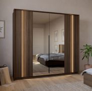 Kledingkast | Kleur: eiken Dunin | 2 spiegeldeuren | incl. LED verlichting | 223 x 60 x 210 cm | 2 kledingstangen | Soft-Close functie | 4 vakken | 10 vakken