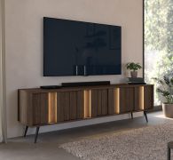 TV-onderkast | Kleur: eiken Dunin | incl. LED verlichting | 183 x 40 x 54 cm | 4 deuren | Soft-Close functie | 4 vakken | slanke metaal poten | tv-meubel