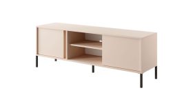 Klein TV-meubel met twee deuren Zaghouan 10, Kleur: Beige - Afmetingen: 53.5 x 153 x 39.5 cm (H x B x D)