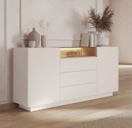 Ladekast / commode | Kleur: beige / eiken Cremona | 2 draaideuren | incl. LED verlichting | 5 vakken | 176 x 40 x 83 cm | Push-to-open-functie | Sideboard | 3 lades