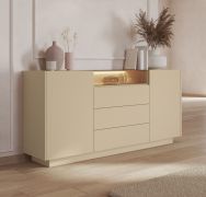 Ladekast / commode | Kleur: cacao / eiken Cremona | 2 draaideuren | incl. LED verlichting | 5 vakken | 176 x 40 x 83 cm | Push-to-open-functie | Sideboard | 3 lades