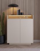 Ladekast / commode | Kleur: beige / eiken Cremona | 2 draaideuren | incl. LED verlichting | 7 vakken | 103 x 40 x 119 cm | Push-to-open-functie | highboard | ABS-randen
