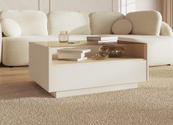 Salontafel | Kleur: beige / eiken Cremona | 2 lades | 1 vak | 96 x 67 x 43 cm | Push-to-open-functie | Koffietafel | voor de woonkamer