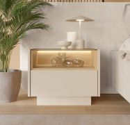 Nachtkastje | Kleur: beige / eiken Cremona | 1 lade | incl. LED verlichting | 1 vak | 53 x 40 x 43 cm | Push-to-open-functie | Nachtkastje | voor de slaapkamer