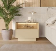 Nightstand | Kleur: cacao / eiken Cremona | 1 lade | incl. LED verlichting | 1 vak | 53 x 40 x 43 cm | Push-to-open-functie | Nachtkastje | voor de slaapkamer
