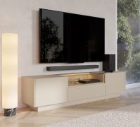TV-onderkast | Kleur: beige / eiken Cremona | 2 draaideuren | incl. LED verlichting | 3 vakken | 176 x 40 x 43 cm | Push-to-open-functie | TV-meubel | 1 lade