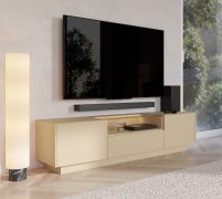 TV-onderkast | Kleur: cacao / eiken Cremona | 2 draaideuren | incl. LED verlichting | 3 vakken | 176 x 40 x 43 cm | Push-to-open-functie | TV-meubel | 1 lade