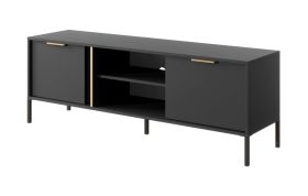 TV-meubel / TV-kast met twee deuren Raoued 07, 1 schap, antraciet, afmetingen: 53 x 153 x 40 cm, poten: metaal, vier planken