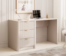 Bureau | Beige | 3 lades | 140 x 55 x 76 cm | handgrepen: metaal | ABS-randen | modern lamellen design | voor op kantoor