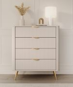 Ladekast / commode | Beige | 4 lades | 88 x 38 x 101 cm | Handgrepen en poten: metaal | ABS-randen | highboard | modern lamellen design