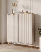 Ladekast / commode | Beige | 2 draaideuren | 6 vakken | 113 x 38 x 134 cm | Handgrepen en poten: metaal | ABS-randen | modern lamellen design | highboard