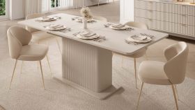 Uitschuifbare eettafel | Beige | 160-200 x 90 x 75 cm | ABS-randen | modern lamellen design | uitschuifbaar tot 200 cm | voor de eetkamer
