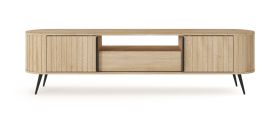 TV-onderkast | 2 schuifdeuren | Kleur: eiken Cremona | 1 lade | Push-to-open-functie | 196 x 40 x 51 cm | afgeronde zijkanten | ABS-randen | TV-meubel