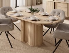 Uitschuifbare eettafel | Kleur: eiken Cremona | afgeronde zijkanten | 180-220 x 90 x 76 cm | Synchroon uitschuifbaar | ABS-randen | voor de eetkamer