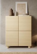 Ladekast / commode | 4 deuren | Kleur: eiken Vicenza | 8 vakken | Push-to-open-functie | 100 x 38 x 125 cm | highboard | ABS-randen | houten poten | vloeiende lijnen