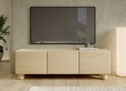 TV-onderkast | 3 klapdeuren | Kleur: eiken Vicenza | Push-to-open-functie | 150 x 38 x 47 cm | 3 vakken | ABS-randen | Houten poten | TV-meubel