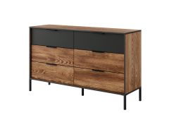 Ladekast met zes laden Jendouba 04 / kleur: kastanje / antraciet / poten: metaal / ABS randen / afmetingen: 81,5 x 137 x 39,5 cm / soft-close functie