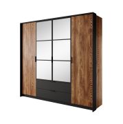 Kledingkast / Draaideurkast Jendouba 01 | Kleur: kastanjebruin / antraciet | twee spiegeldeuren | twee lades | ABS-randen | Maten: 210 x 223 x 59 cm