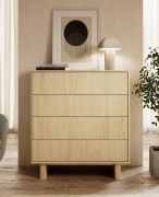 Ladekast / commode | Kleur: geolied eiken | 4 lades | Push-to-open-functie | 94 x 38 x 104 cm | Volledig uittrekbare lades | ABS-randen | voor de woonkamer