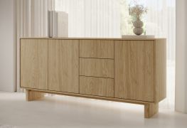 Ladekast / commode | Kleur: geolied eiken | Push-to-open-functie | 183 x 38 x 83 cm | 3 draaideuren | 3 lades | 6 vakken | Sideboard | ABS-randen
