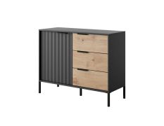 Smalle ladekast met soft-close systeem Fouchana 11, kleur: zwart / eiken Artisan - Afmetingen: 81 x 103 x 39,5 cm (H x B x D), met drie laden