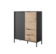 Moderne ladekast met eenvoudig ontwerp Fouchana 08, kleur: zwart / eiken Artisan - Afmetingen: 123 x 103 x 39,5 cm (H x B x D), met soft-close systeem
