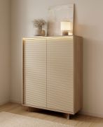 Ladekast / commode / kleur: Bolivar naturel / cappuccino / 2 draaideuren / 6 vakken / push-to-open functie / incl. LED verlichting / 104 x 40 x 139 cm / highboard