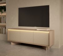TV-onderkast / kleur: Bolivar onbehandeld / cappuccino / 3 draaideuren / 3 vakken / push-to-open functie / incl. LED verlichting / 154 x 40 x 55 cm / TV-bord