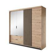 Grote kledingkast met twee kledingstangen Chebba 01, kleur: Artisan eiken / antraciet - Afmetingen: 210 x 220 x 60 cm (H x B x D)