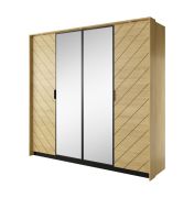 Eenvoudige kledingkast met twee spiegeldeuren Damous 01, kleur: Scandi eiken / zwart - Afmetingen: 210 x 223 x 60 cm (H x B x D)