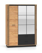 Stijlvolle kledingkast Dagali 02, kleur: eiken / zwart, afmetingen: 210 x 150 x 58 cm, modern en eenvoudig ontwerp, soft-close systeem, vijf vakken, voor slaapkamers