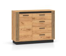 Smalle ladekast Dagali 07, kleur: eiken / zwart, vier laden, een deur, twee compartimenten, modern en elegant, soft-close functie, voor woonkamer