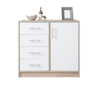 Smalle ladekast Hannut 15, kleur: wit / eiken - Afmetingen: 84 x 90 x 40 cm (H x B x D)