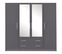 Kledingkast met twee spiegels Hannut 36, kleur: antraciet - Afmetingen: 190 x 200 x 56 cm (H x B x D)