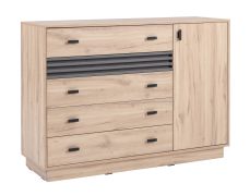 Ladekast / commode met 5 lades Niel 17, kleur: eiken / antraciet - Afmetingen: 95 x 135 x 40 cm (H x B x D)