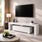 TV-onderkast Zolvini / wit hoogglans / 140 x 35 x 47,5 cm / groot kiep- kantelvak / Push-to-Open / Robuust en duurzaam / volledig gelakt
