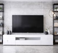 TV-onderkast Silvado 2 / wit hoogglans / 200 x 40 x 45 cm / groot kiep- kantelvak met 2 vakken / Handgreeploos design / Robuust en duurzaam / Volledig gelakt