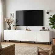 TV-onderkast Zolvane 2.0 / wit hoogglans / 200 x 42 x 53,5 cm / 8 vakken / 4 deuren / Handgreeploos design / decoratief geometrisch front