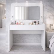 Make-up tafel Lunarisa 7 / Kleur: Nimfea Alba / Opklapbare spiegel / 80 x 50 x 72-120,5 cm / Kras- en vloeistofbestendig