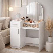 Make-up tafel Lunarisa 1 met spiegel / Kleur: Nimfea Alba / 1 lade / 3 vakken / ruime opbergvlakken / ideaal voor kleinere ruimtes