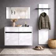 Complete kapstok / garderobe - Set Palvudo / Kleur: hoogglans wit / zwart / 3-delig / 2 lades / 3 grote vakken / kledingstang / 2 deuren /