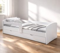 Kinderbett / Jugendbett White Dreams | inkl.  Schublade mit 2 Fächern | 90 x 200 cm | Farbe: Weiß | inkl. Lattenrost aus Buche