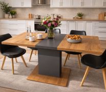 Uitschuifbare eettafel Teem / Kleur: Artisan eiken / grafiet / Tafel met kolom / stevig tafelblad / 110-150 x 70 x 80 cm / voor 4–6 personen / tweekleurig ontwerp