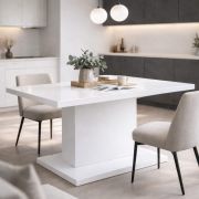 Eettafel Statura 1 / wit hoogglans / stevige kolomtafel / extra dik tafelblad van 32 mm / 138 x 80 x 74 cm / UV-lakafwerking / voor 4–6 personen