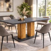 Uitschuifbare eettafel Kron / Kleur: Artisan eiken / grafiet / Tafelblad van 32 mm dik / voor 4–6 personen / 140-180 x 80 x 75 cm / stevige kolomtafel