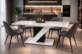 Uitschuifbare eettafel Ventio / Kleur: hoogglans wit/zwart / extra stevig tafelblad / 120-160 x 80 x 75 cm / hoogwaardig gelakt / voor 4–6 personen