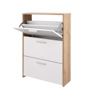 Schoenenkast Belvun 3 / Kleur: Artisan eiken/mat wit / 3 kiep- kantelvakken / veel opbergruimte op een klein oppervlak / 69 x 25 x 115 cm / ingang / garderobe / hal