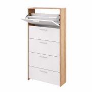 Schoenenkast Belvun 5 / Kleur: Artisan eiken/mat wit / 5 kiep- kantelvakken / veel opbergruimte op een klein oppervlak / 69 x 25 x 187 cm / ingang / garderobe / hal