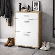 Schoenenkast Stepino / Kleur: Artisan eiken / mat wit / 2 klapvakken / 1 lade / ingang / garderobe / 60 x 30 x 88,5 cm / Hal